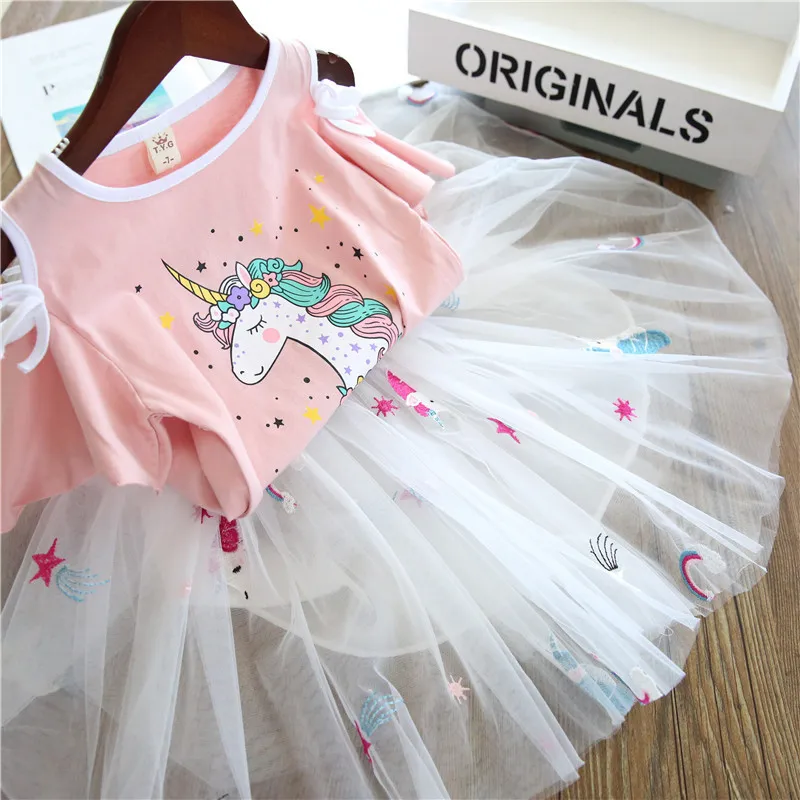 Dievčatá Šaty, Oblečenie Stanovuje Nové Letné Módy Cartoon Králik Vytlačené T-Shirts+Ružové Šaty 2ks Dievčatá Oblečenie Sady 0
