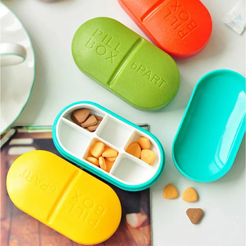 1pc Roztomilý Candy Farby Pilulku Box Šiestich Častí Tablet Držiteľ Medicíny Kontajner Prenosné Vonkajšie Pilulku Skladovanie Candy Box Zdravotnej Starostlivosti 1