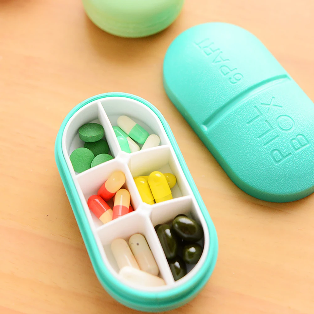 1pc Roztomilý Candy Farby Pilulku Box Šiestich Častí Tablet Držiteľ Medicíny Kontajner Prenosné Vonkajšie Pilulku Skladovanie Candy Box Zdravotnej Starostlivosti 4