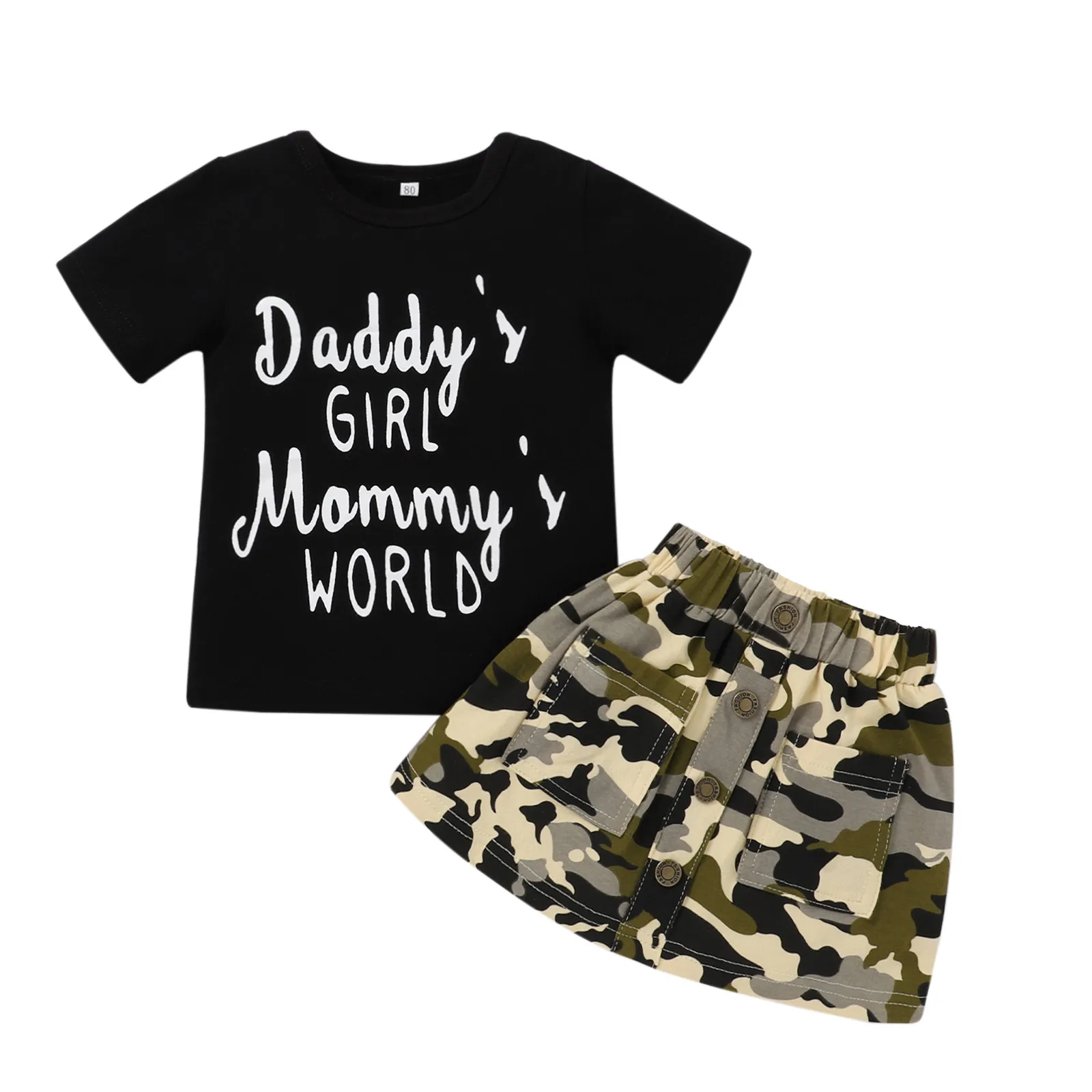 #5 Baby Dievčatá Oblečenie Sady Black Kamufláž, Baby, Dievčatá Letné Oblečenie Set T-shirts + Krátke Šaty, Sukne 6m-4y Dieťa Deti 5