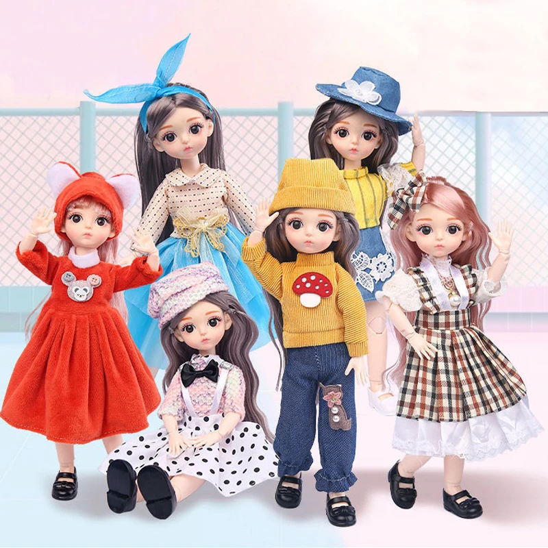 Móda Kawaii Baby Mini Spoločné Bábiky Pre Dievčatá, 30 cm 1/6 BJD Bábika Celý Set Princezná Ženské Telo Kučeravé Vlasy Akcia Obrázok Hračky 4