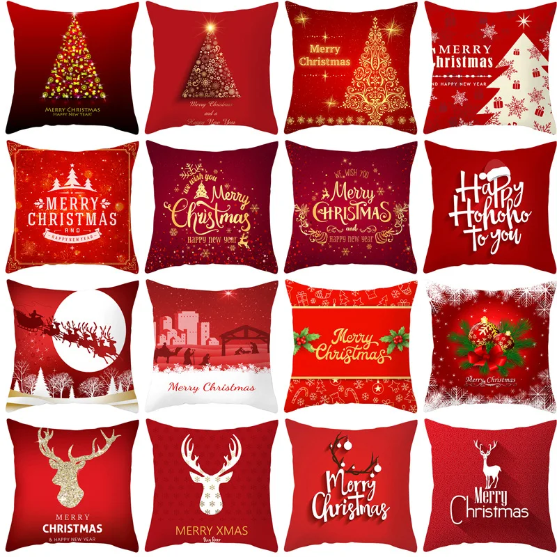 Vankúš 45*45 Červená Vianočné Vytlačené vankúše sedacie vankúše obliečok Polyester obliečka na vankúš domova KD-0385 3