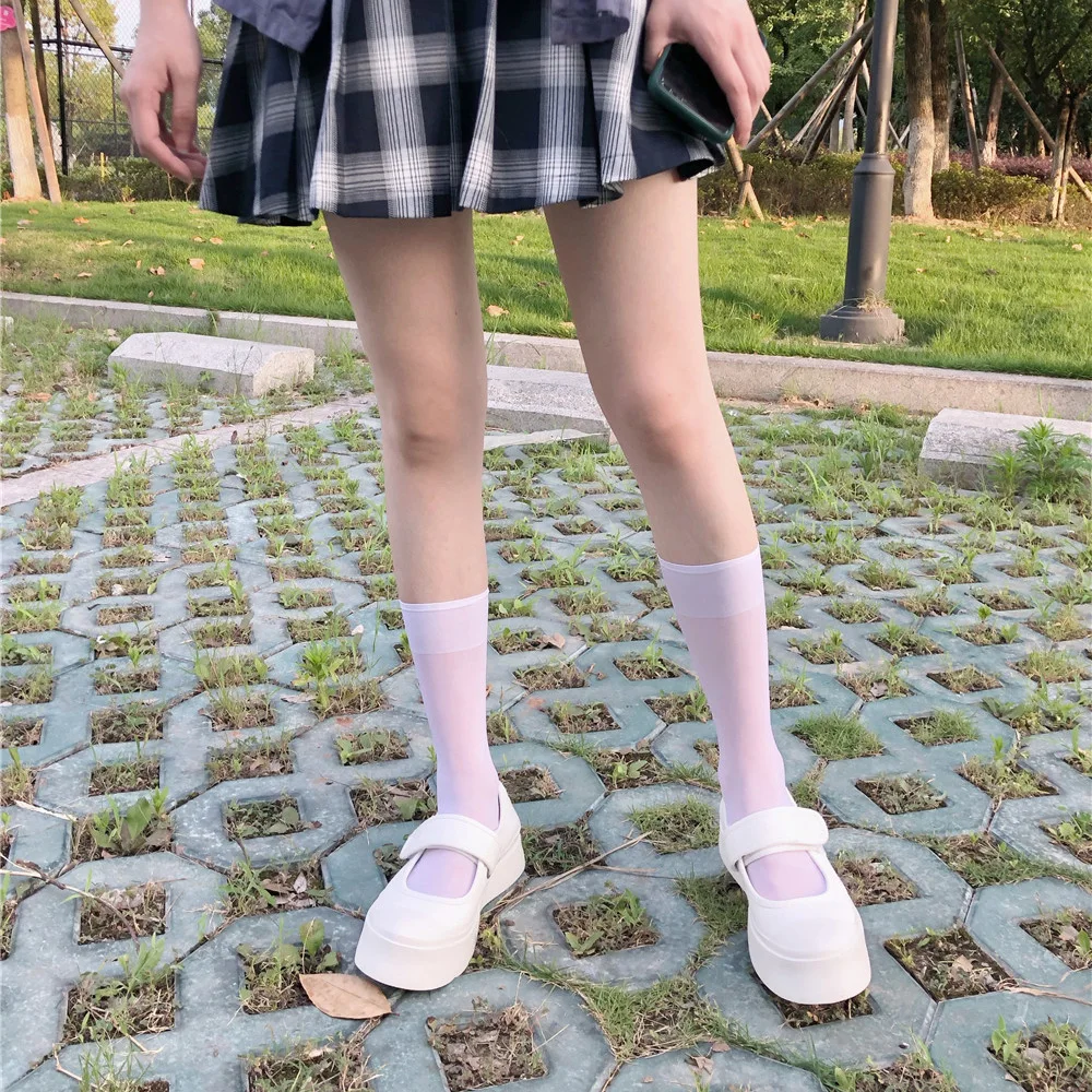 Letná Tenká Ženy Ponožky Transparentné Kolená Vysoké Ponožky Žena Japonsko Dlhé Hodvábne Ponožky Nohu Elsatic Streetwear calcetines 1