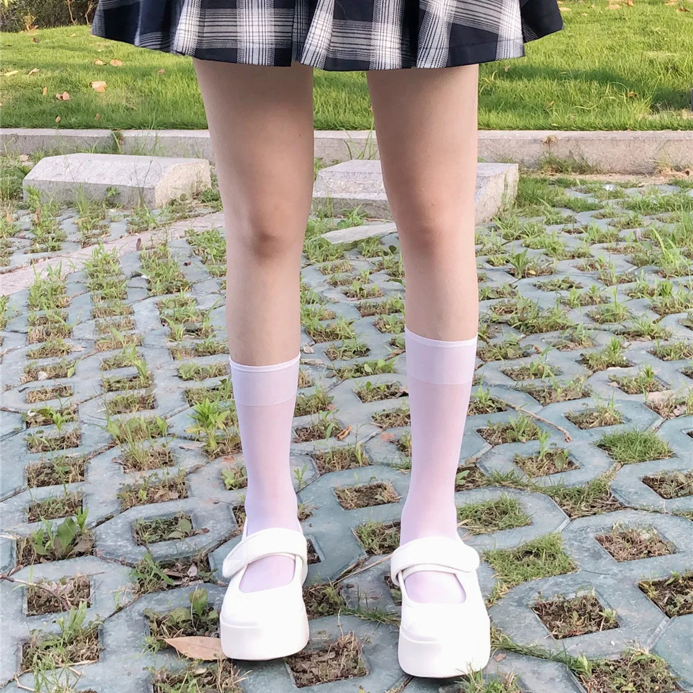 Letná Tenká Ženy Ponožky Transparentné Kolená Vysoké Ponožky Žena Japonsko Dlhé Hodvábne Ponožky Nohu Elsatic Streetwear calcetines 2