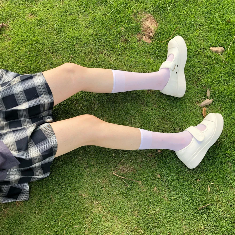 Letná Tenká Ženy Ponožky Transparentné Kolená Vysoké Ponožky Žena Japonsko Dlhé Hodvábne Ponožky Nohu Elsatic Streetwear calcetines 3