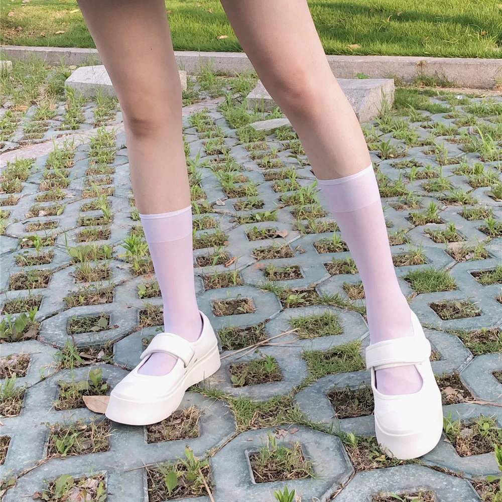 Letná Tenká Ženy Ponožky Transparentné Kolená Vysoké Ponožky Žena Japonsko Dlhé Hodvábne Ponožky Nohu Elsatic Streetwear calcetines 5