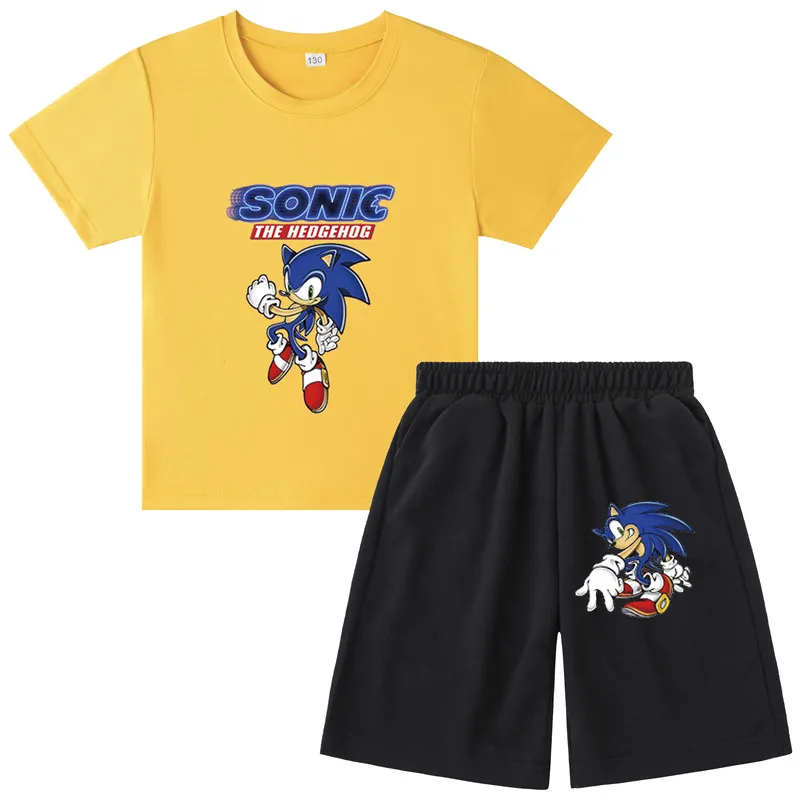 Chlapci Nadzvukové Sonic Tlač Oblečenie Deti Bavlnené oblečenie Dievčatá T-shirts Kostým detský Letný Set Krátke Detské tričká Chlapec krátke 1
