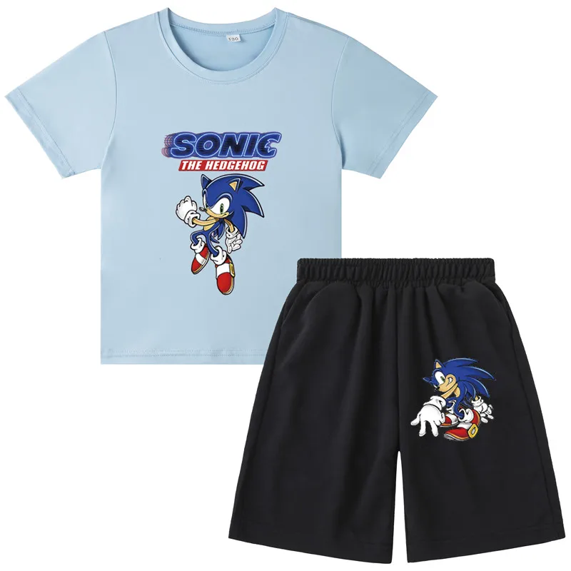 Chlapci Nadzvukové Sonic Tlač Oblečenie Deti Bavlnené oblečenie Dievčatá T-shirts Kostým detský Letný Set Krátke Detské tričká Chlapec krátke 2