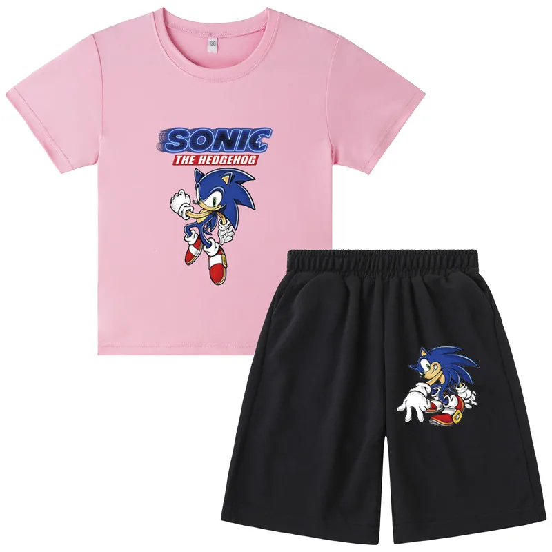Chlapci Nadzvukové Sonic Tlač Oblečenie Deti Bavlnené oblečenie Dievčatá T-shirts Kostým detský Letný Set Krátke Detské tričká Chlapec krátke 3