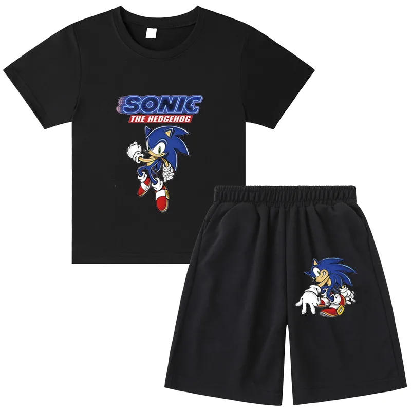 Chlapci Nadzvukové Sonic Tlač Oblečenie Deti Bavlnené oblečenie Dievčatá T-shirts Kostým detský Letný Set Krátke Detské tričká Chlapec krátke 4