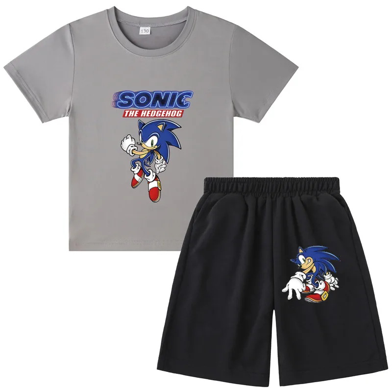 Chlapci Nadzvukové Sonic Tlač Oblečenie Deti Bavlnené oblečenie Dievčatá T-shirts Kostým detský Letný Set Krátke Detské tričká Chlapec krátke 5