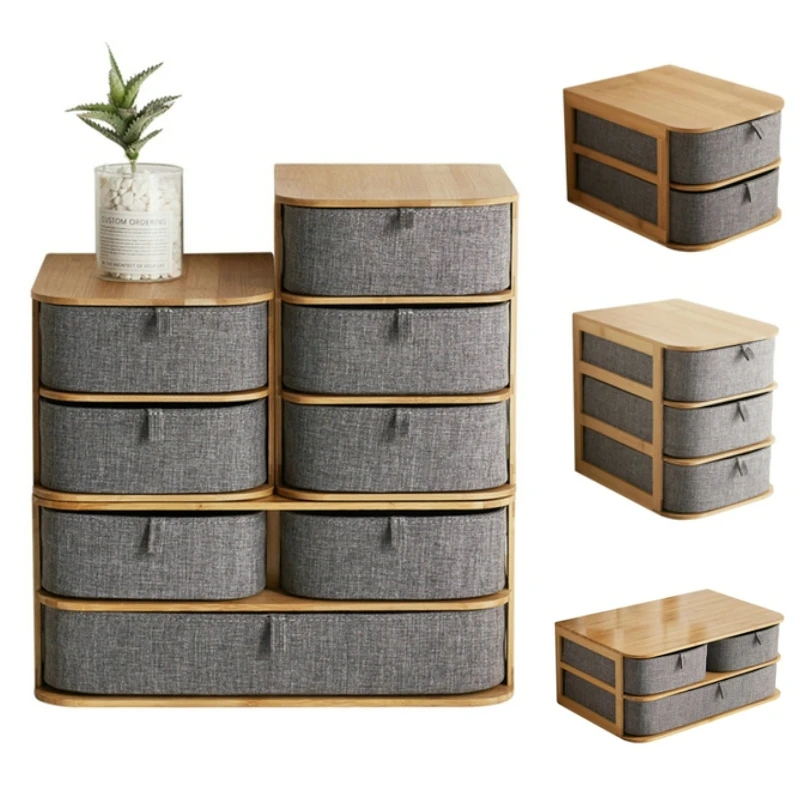 Multi Layer Zásuvky Bambusu Úložný Box Ploche Úložný Box Kozmetické Organizátor Home Office Organizér Domov Ostatné Organizér Držiteľ 5