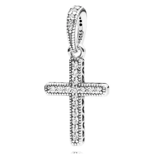 Skutočné 925 Sterling Silver Perličiek Kúzlo Klasickej Kríž S Krištáľovo Náhrdelník Prívesok Fit módny Náramok & Náhrdelník Diy Šperky 3