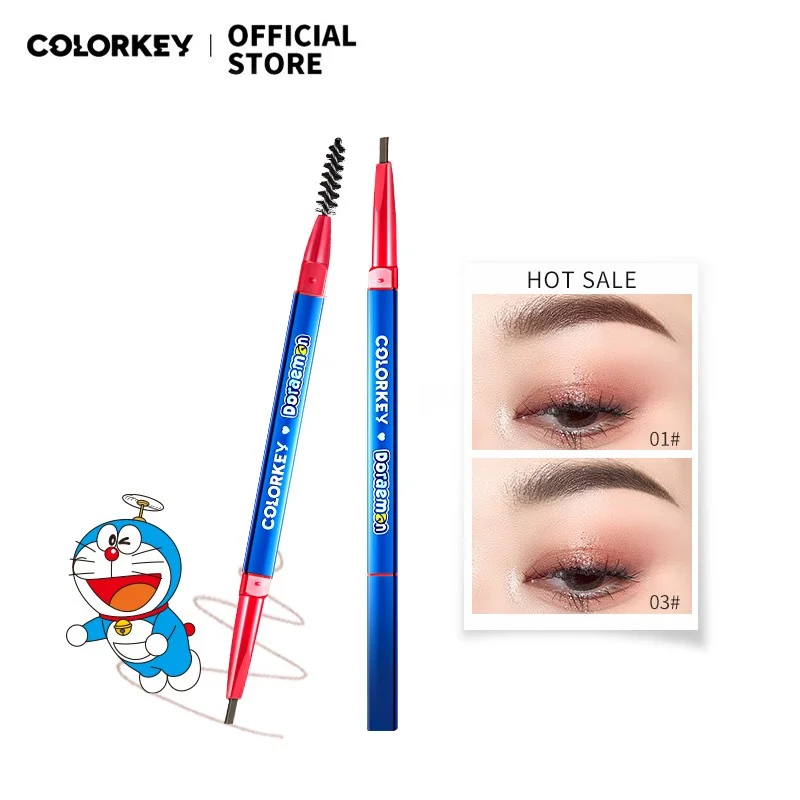 COLORKEY Doraemon Obočie Ceruzka, Štetec, Prirodzené Farby Dlhotrvajúci Nepremokavé Eye make-up Pero obojstrannú Nástroj Anime Kozmetika 3