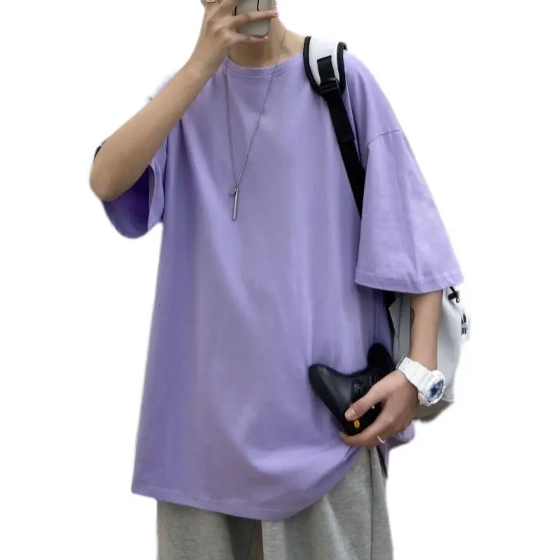 Letné Bavlnené tričko pánske Módne Bežné jednofarebné Tričko Mužov Streetwear kórejský Voľné Krátke rukávy Tričko Pánske Topy S-2XL 1