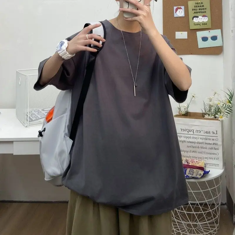 Letné Bavlnené tričko pánske Módne Bežné jednofarebné Tričko Mužov Streetwear kórejský Voľné Krátke rukávy Tričko Pánske Topy S-2XL 2