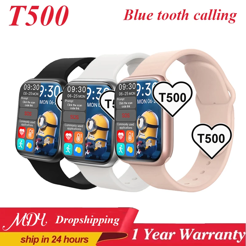 Najpredávanejšie Pro-T500 Smartwatch 2021 Modrý Zub Hovor OEM Dail Fitness Tracker Smart Hodinky Muži Ženy T500 Plus inteligentný náramok 2