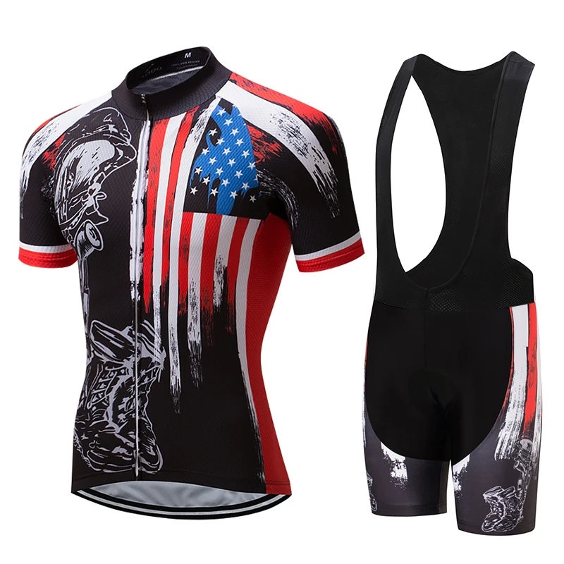 RÝCHLOSŤ ŠPIČKOVÝ Cyklistický Dres Mtb Oblečenie Tričko Zariadenia Cycling team Krátky Rukáv Nastaviť USA Jersey Stil Amerikanische Flagge Čierna 1