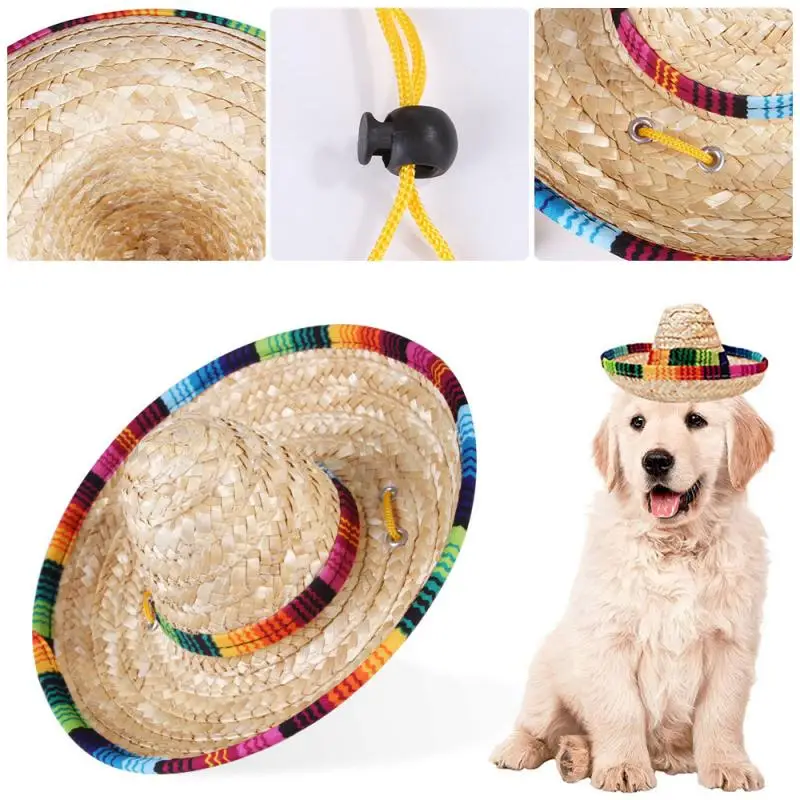 1PC Slamy Mexické Sombrero Klobúkom Pet Nastaviteľné Pracky Multicolor Pet Slamy Pes, Mačka Klobúk Hračka Pet Dekorácie 2