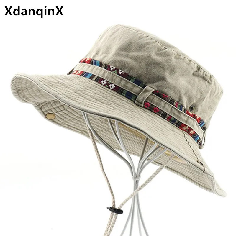 XdanqinX Lete Novej pánskej Vedierko Hat Skladacia Panama Rybárske Spp Umyté Bavlna Ploché Spp Lezenie Klobúky Vietor Lano Pevne Pláž Hat 4