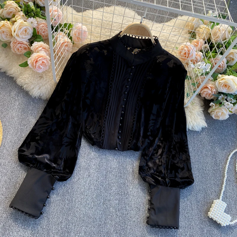 Kórejský Luxusné dámske Tričko 2021 Jar Svietidla Rukáv Office Lady Business Nosiť Čierne Biele Košele, Ženské Tlačidlá Hore, Blúzky 5