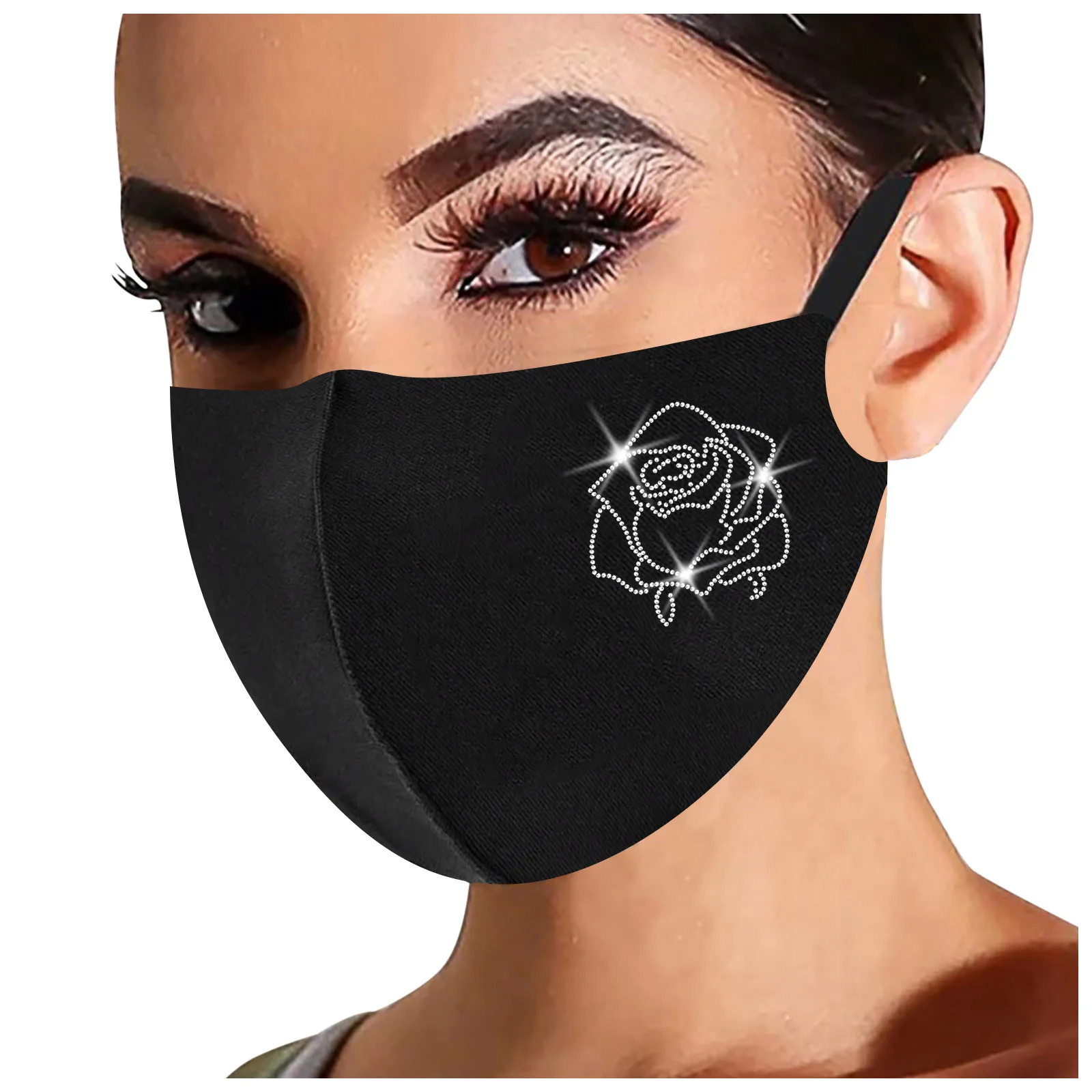 Elegantné Ženy Pleťové Masky Kvetinový Vzor, Bling Opakovane Bavlna Drahokamu Úst Maska Priedušná Masques Dekorácie Facemask 4