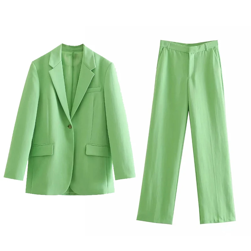 Za Oblek Dámy 2021 Solid Farba Zelená Kancelária Bežné Dlhý Rukáv Prímestských Vrecká Na Zips, Módne Elegantný Oblek Dámy 0