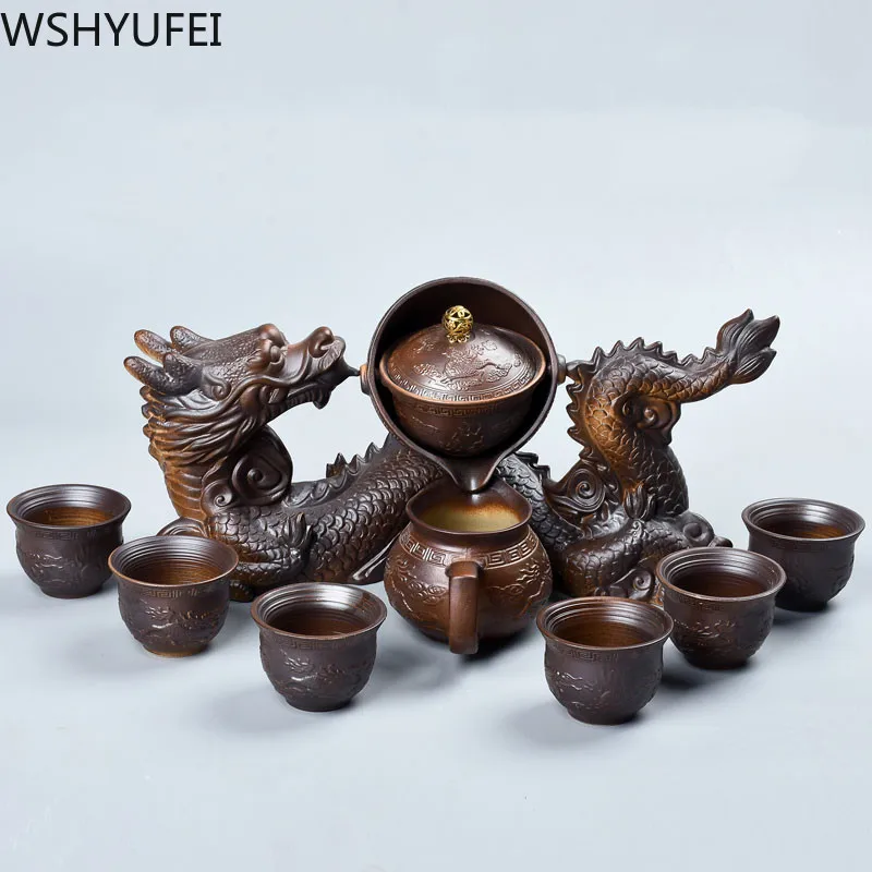 8 ks/súbor keramiky Lenivý Človek Čaj Nastaviť Prenosné semi-automatické čaj infuser Oolong teacup filtračné kanvicu Domácnosť, porcelán teaware 1