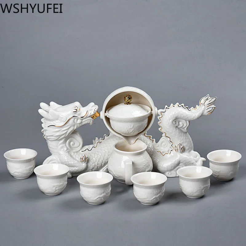 8 ks/súbor keramiky Lenivý Človek Čaj Nastaviť Prenosné semi-automatické čaj infuser Oolong teacup filtračné kanvicu Domácnosť, porcelán teaware 2