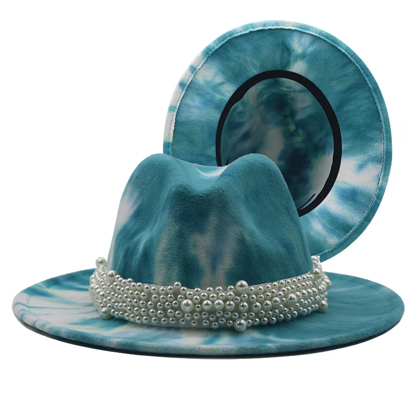 Kráľovská modrá fedoras klobúk Panama plstený klobúk pre ženy jazz klobúk fedora klobúk tráva zelená ženy fedoras šišku reťazca ženy čiapky 0
