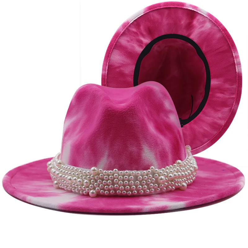 Kráľovská modrá fedoras klobúk Panama plstený klobúk pre ženy jazz klobúk fedora klobúk tráva zelená ženy fedoras šišku reťazca ženy čiapky 1