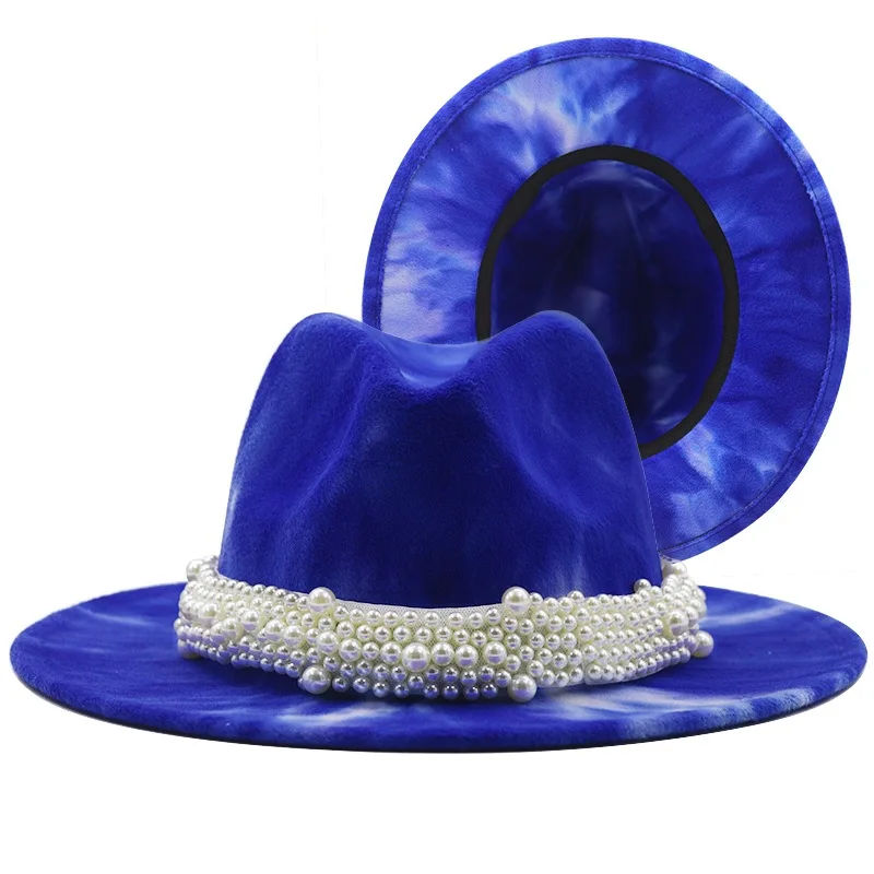 Kráľovská modrá fedoras klobúk Panama plstený klobúk pre ženy jazz klobúk fedora klobúk tráva zelená ženy fedoras šišku reťazca ženy čiapky 4