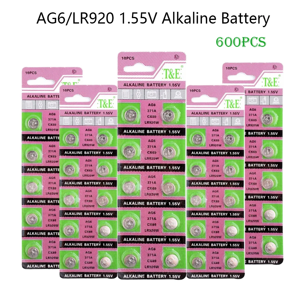 AG6 1.55 V AlkalineButton Batérie 600pcs=60Card 40mAh371 D371 605 SR920SW SR69 okrúhlu Podpora Pre sledovať Tlačidlo Batérie 5