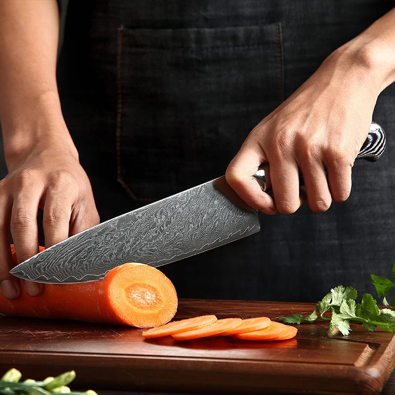Nové Kuchynské Nože-Sada Damasku Ocele VG10 Kuchár Nôž, Sekáčik Frézovanie Nôž na Chlieb Modrá Živice a Farba Dreva Zvládnuť Varenie Nástroj 5
