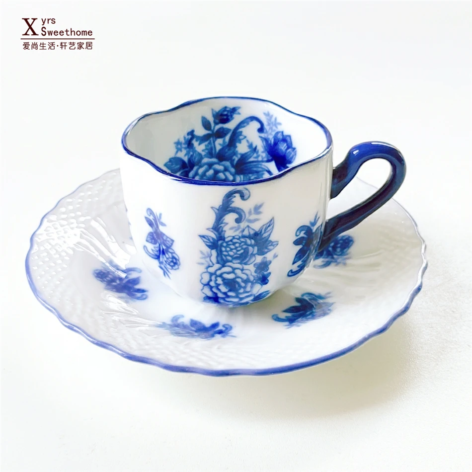 Keramické misky modrý a biely čaj nastaviť openwork doska starožitný porcelán cukru, misa, váza tanier dezertný hrnček, tanier popoludní kanvica 2