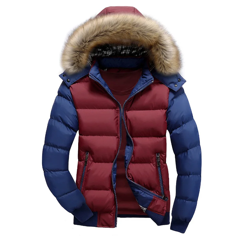 2021 Zimná Vetrovka pánske Hrubé Kabáty Teplé Kožušiny Golier Hooded Jacket Mens Módne Farby Zodpovedajúce Kabát Bežné Zimné Bundy Mužov 1