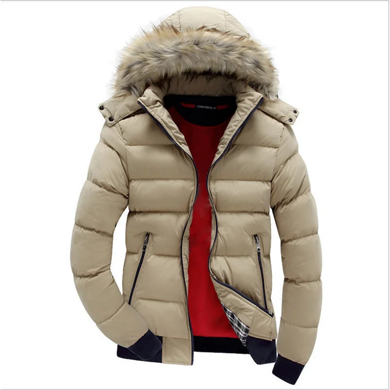 2021 Zimná Vetrovka pánske Hrubé Kabáty Teplé Kožušiny Golier Hooded Jacket Mens Módne Farby Zodpovedajúce Kabát Bežné Zimné Bundy Mužov 2