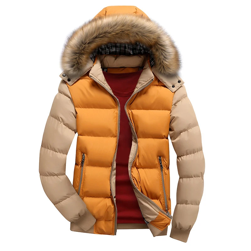 2021 Zimná Vetrovka pánske Hrubé Kabáty Teplé Kožušiny Golier Hooded Jacket Mens Módne Farby Zodpovedajúce Kabát Bežné Zimné Bundy Mužov 3