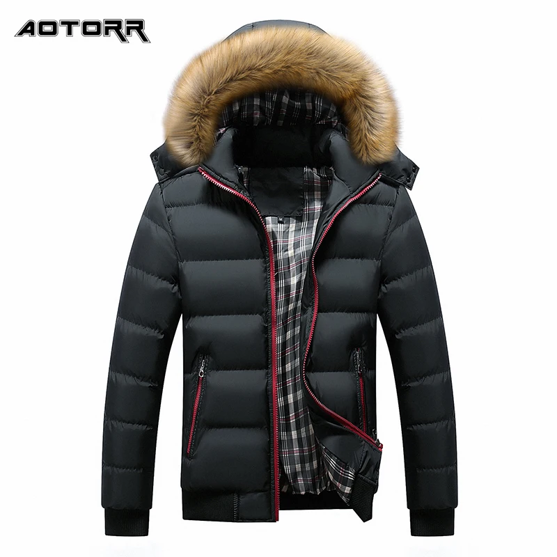2021 Zimná Vetrovka pánske Hrubé Kabáty Teplé Kožušiny Golier Hooded Jacket Mens Módne Farby Zodpovedajúce Kabát Bežné Zimné Bundy Mužov 4