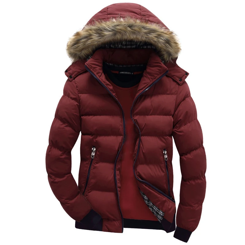 2021 Zimná Vetrovka pánske Hrubé Kabáty Teplé Kožušiny Golier Hooded Jacket Mens Módne Farby Zodpovedajúce Kabát Bežné Zimné Bundy Mužov 5