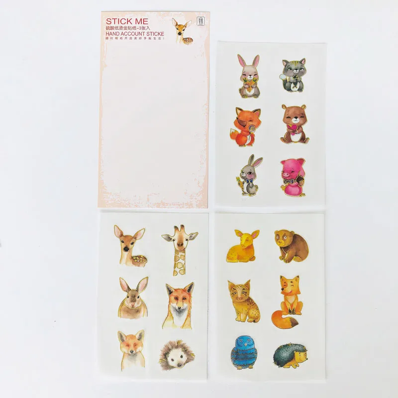 3 Hárky /Balík Zlaté Bling Watercolored Zvieratá, Líška, Jeleň Králik Papier Dekoratívne Denník Príručka Dekorácie 0