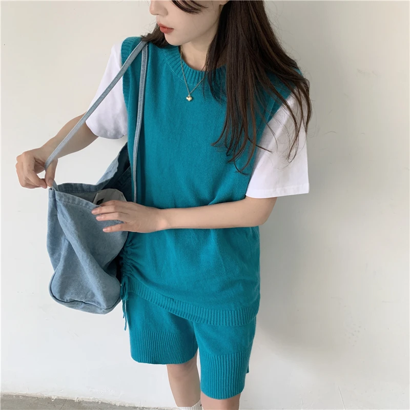 Colorfaith 2021 Nové Leto, Jeseň Ženy Sady 2 Kus Oblečenie Zodpovedajúce Krátke Pletené Vysoký Pás kórejský Nadrozmerná Lady Vyhovovali WS1310 1