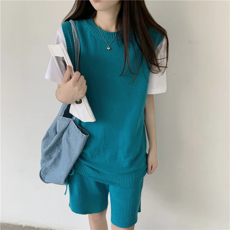 Colorfaith 2021 Nové Leto, Jeseň Ženy Sady 2 Kus Oblečenie Zodpovedajúce Krátke Pletené Vysoký Pás kórejský Nadrozmerná Lady Vyhovovali WS1310 2