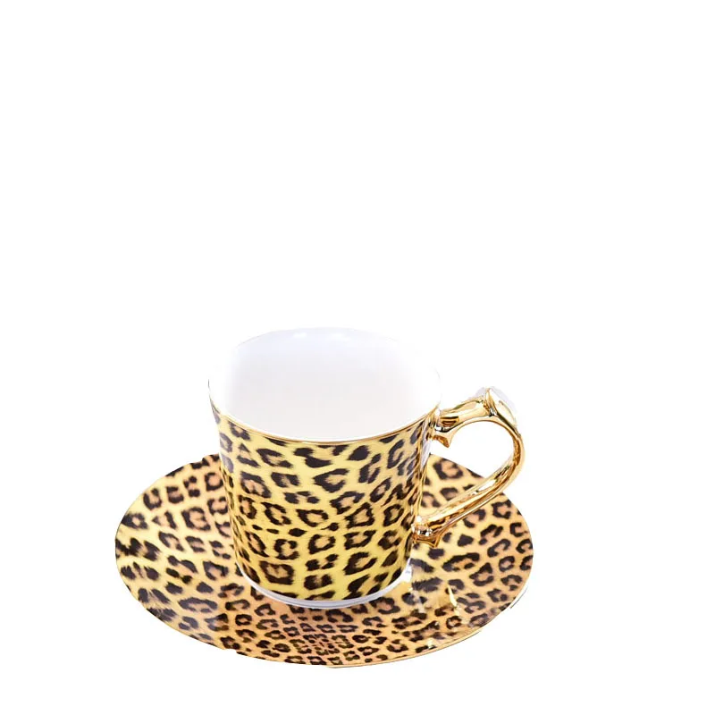 Porcelán Leopard Šálku Kávy Bone China Tea Cup Set s Zlatej Rukoväti Luxusné Darčeky pre Ženy Boss Priateľku Domov Kuchyňa Decor 2