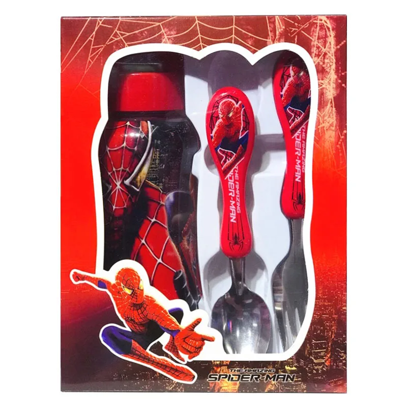 Disney Riad Nastaviť Cartoon Mrazené Spiderman Autá Vidlička, Lyžica Vody Voda Cup 3-dielny Oblek Detí Butik s Box Darček 2