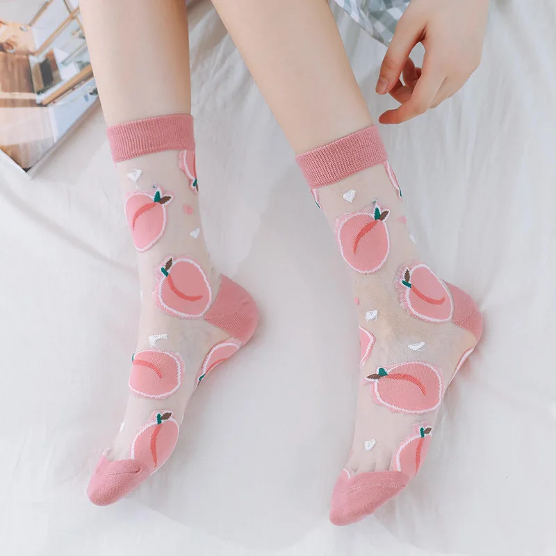 Novinka Crystal Hodváb Dlhé Ponožky Harajuku Lete Ultra Tenké Transparentné Posádky Ponožky Karikatúra Tlače Japonský Štýl Roztomilý dámske Ponožky 0