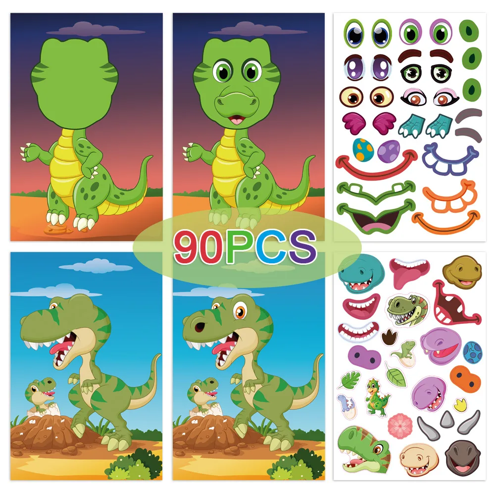 Deti DIY Nálepky Puzzle Hry Make-a-Tvár Princezná Zvierat, Dinosaurov Zostaviť Skladačka Dieťa Uznanie odbornej Prípravy Vzdelávania Hračky ZLL 5