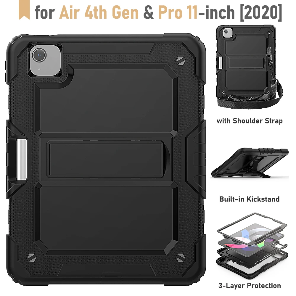 Ochranný Kryt Tablet Case for ipad Vzduchu 4 prípade 2020 10.9 palcový Mäkké Silikónové Shockproof S Remienok na Krk & Vstavaný Stojan 2