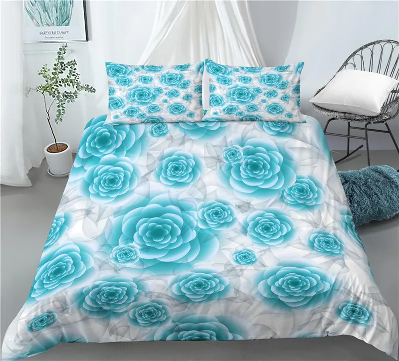 Domov Životných Luxusné 3D Blue Rose Tlač 2/3ks Pohodlné Perinu obliečka na Vankúš posteľná bielizeň Sady EU/US/AU Veľkosť 1