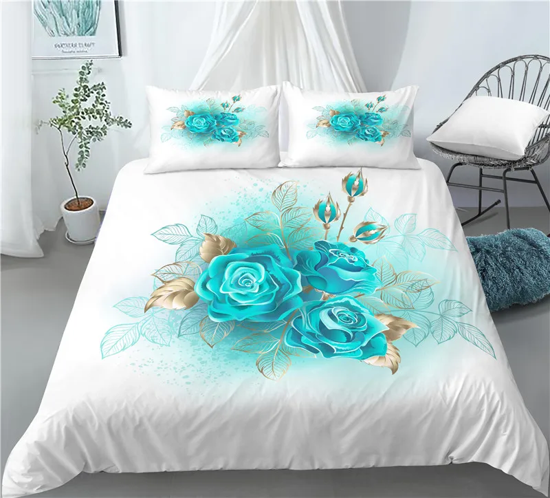 Domov Životných Luxusné 3D Blue Rose Tlač 2/3ks Pohodlné Perinu obliečka na Vankúš posteľná bielizeň Sady EU/US/AU Veľkosť 2